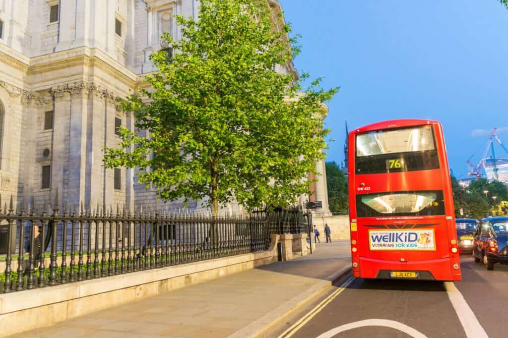 A bus and cars on the street