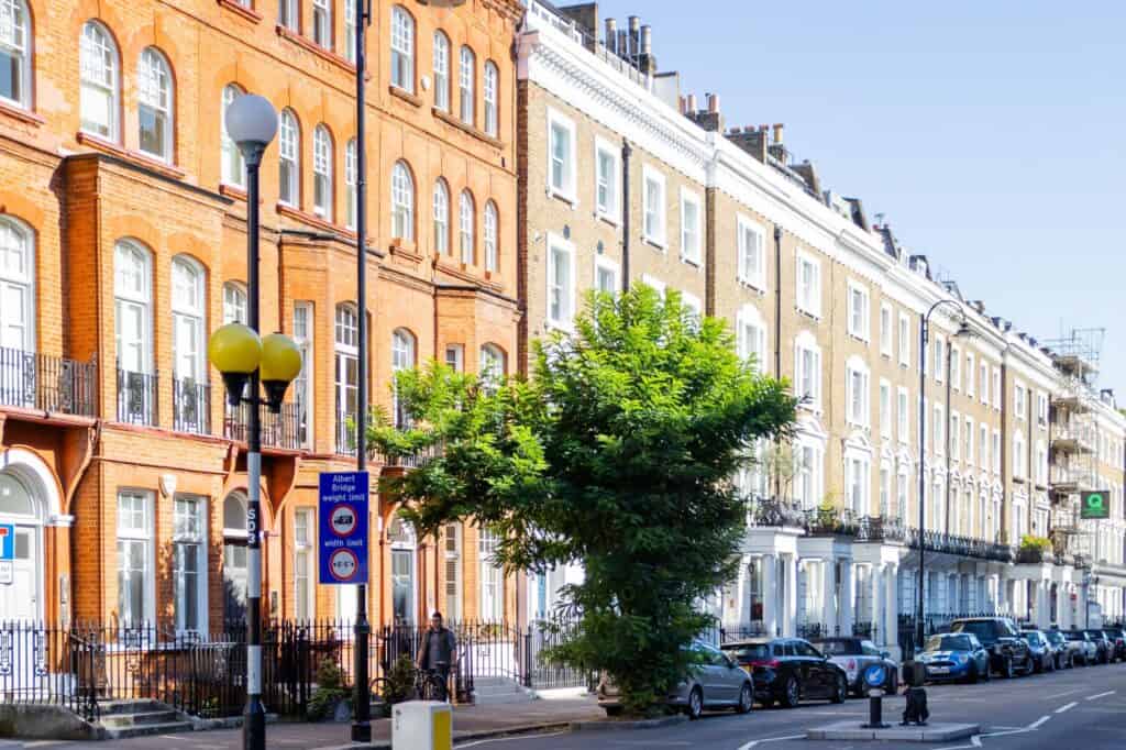 A row of building apartments in a British street