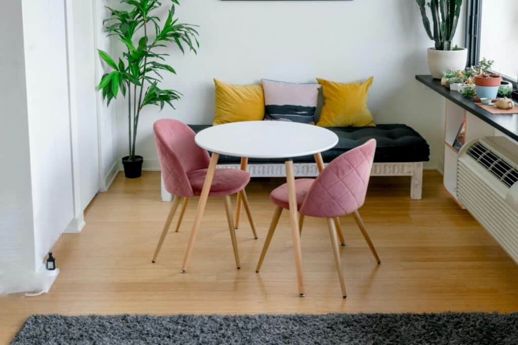 A small living and dining room in a modern flat