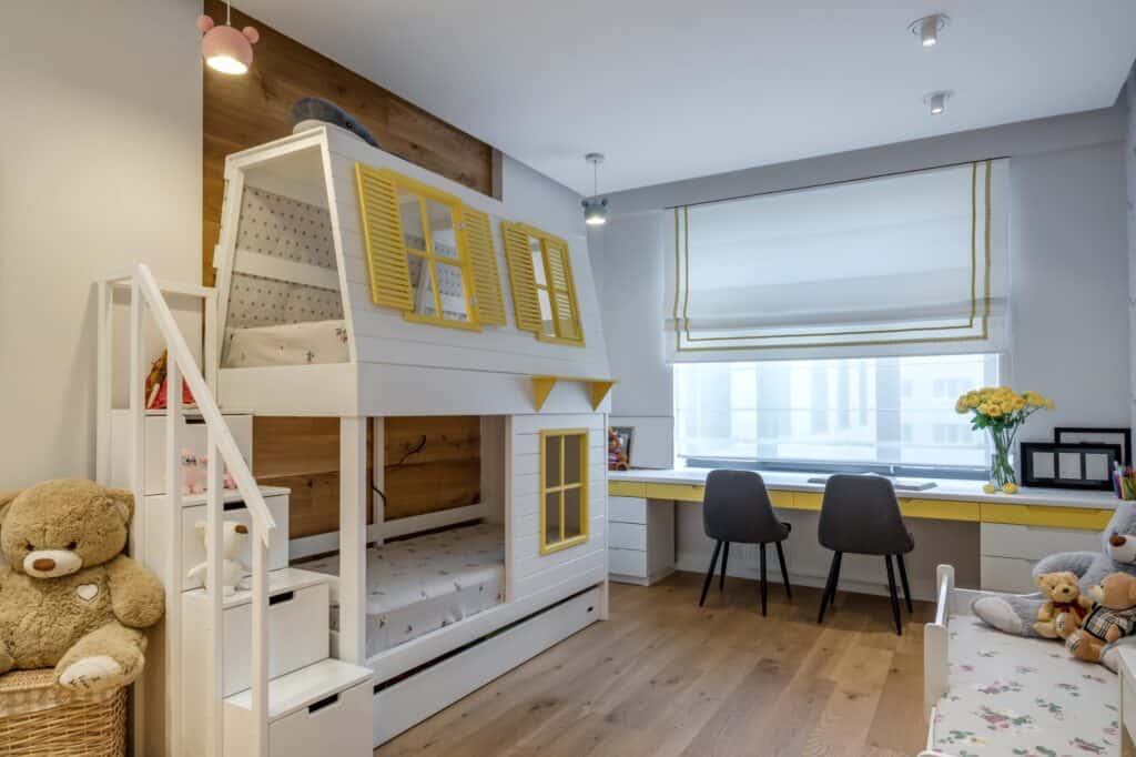 A fully furnished children's bedroom in a modern flat